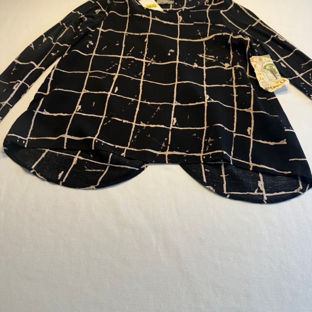 OneWorld Black Grid Print Hi-Low Long‎ Sleeve Top | PM | NWT - Picture 4 of 14